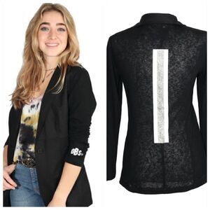 Romi Basha Blazer Womens Size Small Toni Linen Cotton Blend Black woven New